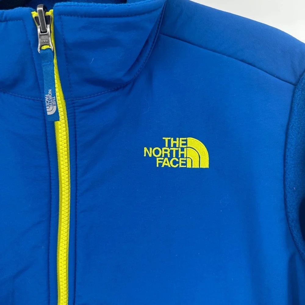 The North Face Boys' Full Zip Denali Fleece Jacket Blue Yellow Size L 14-16